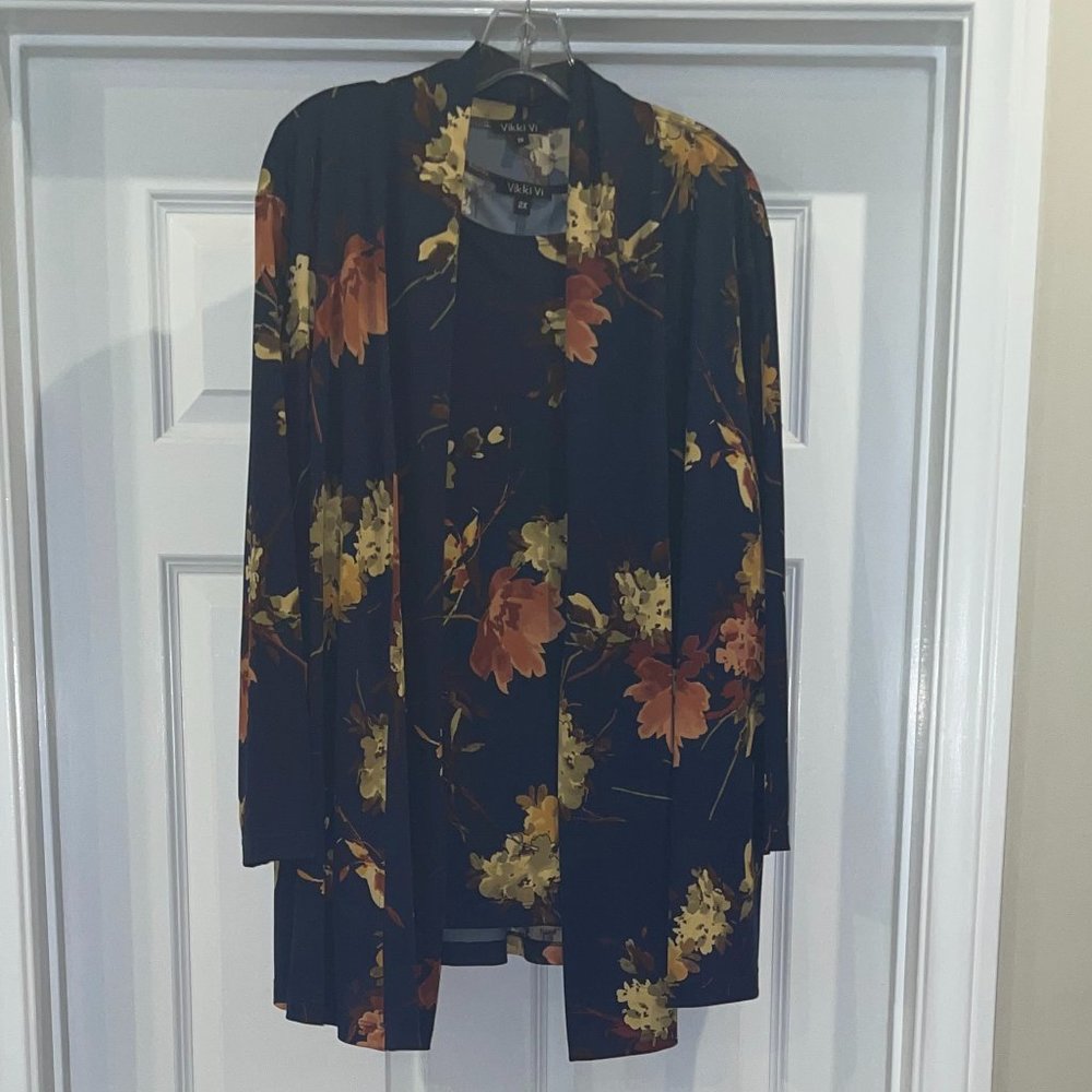 Vikki Vi Jersey Navy blue print 2 pc.